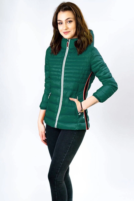 Pikowana kurtka damska z wstawkami zielona (7242)