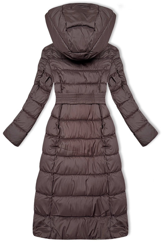 Długa zimowa kurtka damska Libland brązowa (7704)