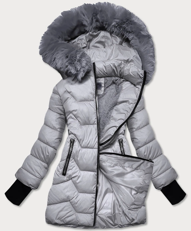 PIKOWANA KURTKA ZIMOWA Z KAPTUREM SZARA (B2719-9)