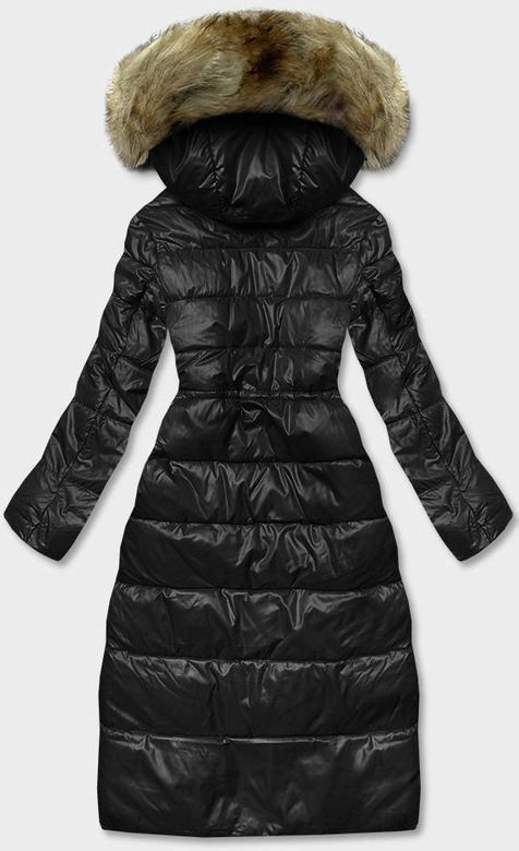 Pikowana długa kurtka damska czarna (H-201)