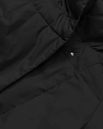 Zimowy płaszcz damski z paskiem czarny (2M-061)