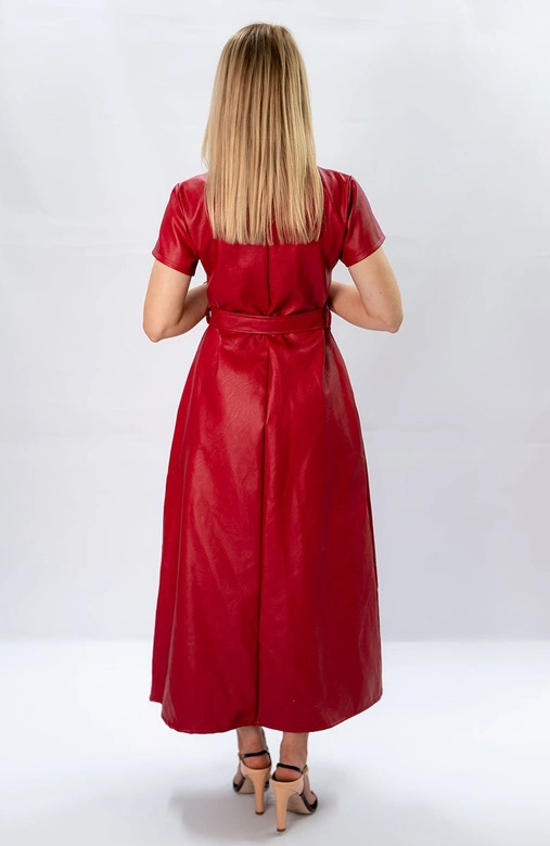 DŁUGA SUKIENKA Z EKOSKÓRY CZERWONA (504ART)