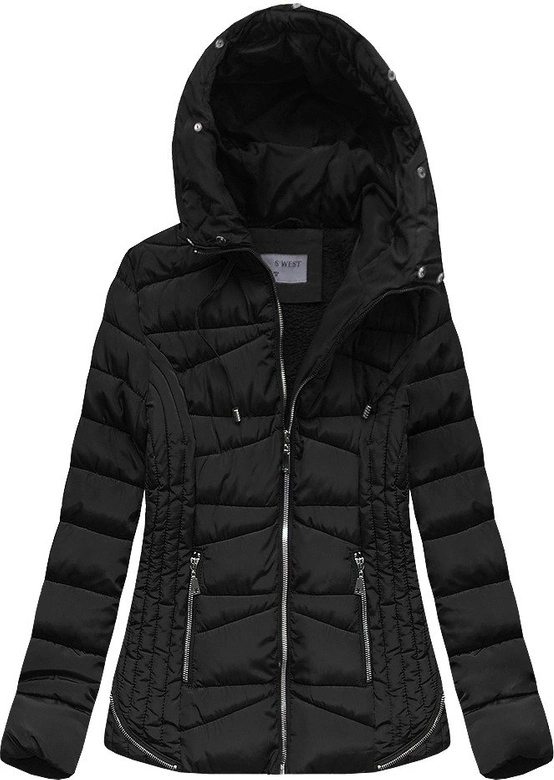 PIKOWANA KURTKA Z KAPTUREM CZARNA (B2631)