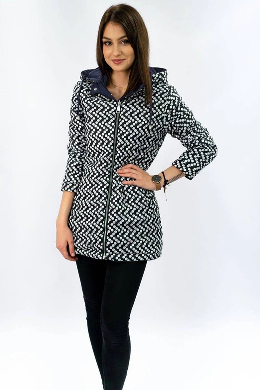 Dwustronna kurtka parka damska granatowa/kropki (w662)