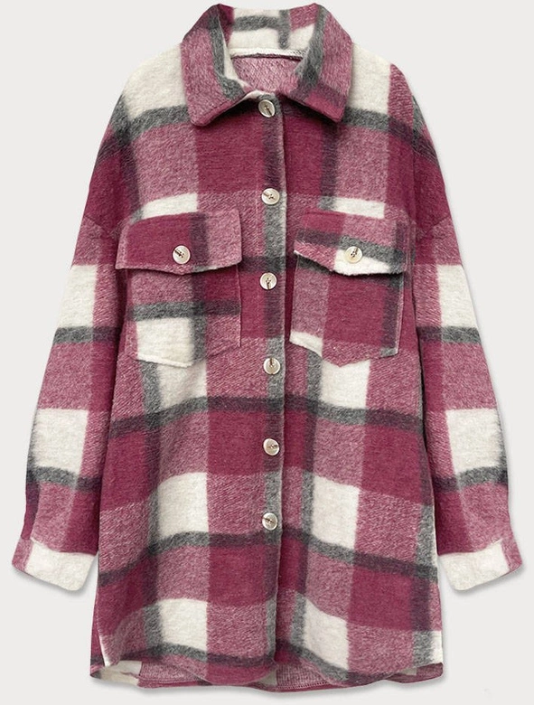 KOSZULOWY PŁASZCZ DAMSKI KRATA CIEMNO-RÓŻOWY (2431)