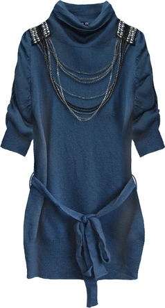 SWETERKOWA SUKIENKA Z ŁAŃCUSZKAMI GRANATOWA (1132)