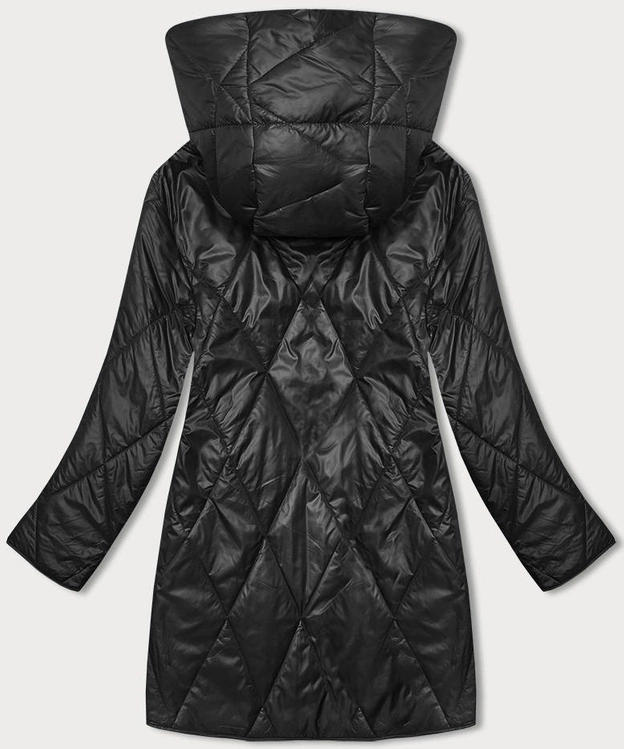 Damska kurtka z ozdobnym kapturem czarna (B8215-1)