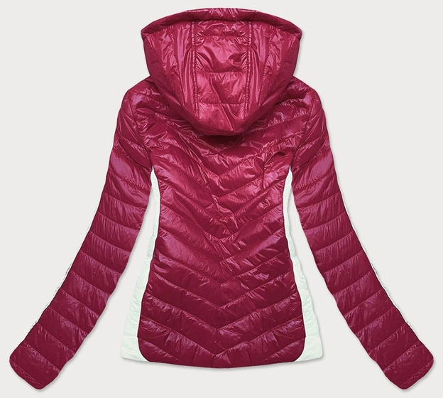 Kurtka damska dwukolorowa z kapturem czerwona/ecru (6318)