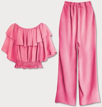 KOMPLET LUŹNE SPODNIE I BLUZKA HISZPANKA RÓŻOWY (8990)