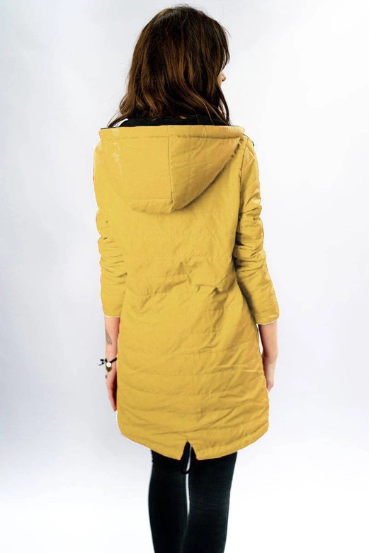 DWUSTRONNA PARKA DAMSKA Z KAPTUREM GRANATOWO-ŻÓŁTA (W354)