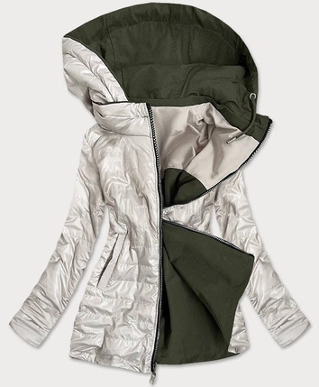 DWUKOLOROWA KURTKA PARKA DAMSKA KHAKI-BEŻ (BH2010)