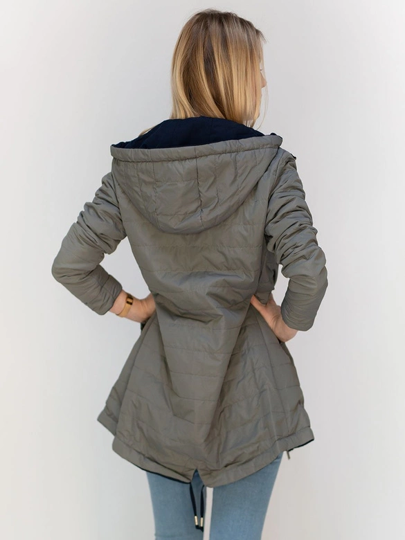 DWUSTRONNA PARKA Z KAPTUREM GRANATOWO-SZARA (W303)