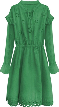 BAWEŁNIANA SUKIENKA Z HAFTEM ZIELONA (303ART)