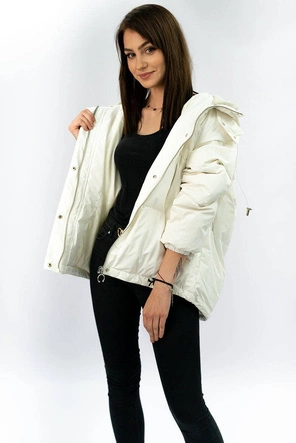 Krótka kurtka damska zimowa z puchem naturalnym biała (7113)