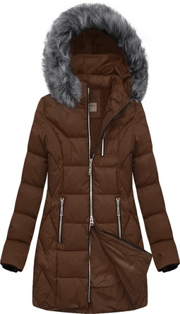 PIKOWANA DAMSKA KURTKA ZIMOWA Z KAPTUREM BRĄZOWA (B2644)