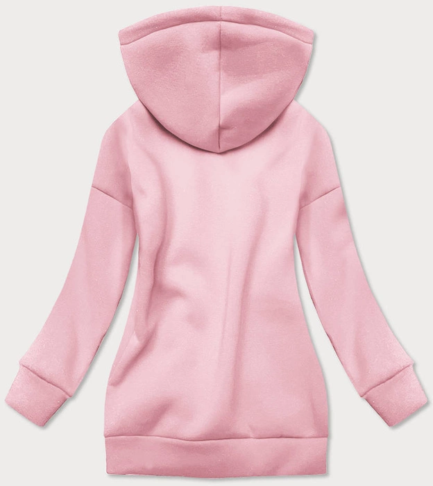 DŁUGA BAWEŁNIANA BLUZA DAMSKA Z KAPTUREM PUDROWY RÓŻ (749ART)