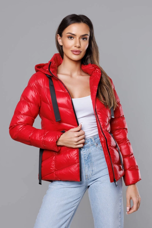 Krótka kurtka zimowa damska czerwona (23066-(270)(1))