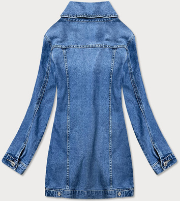 Długa damska kurtka jeansowa oversize niebieska (x-761)