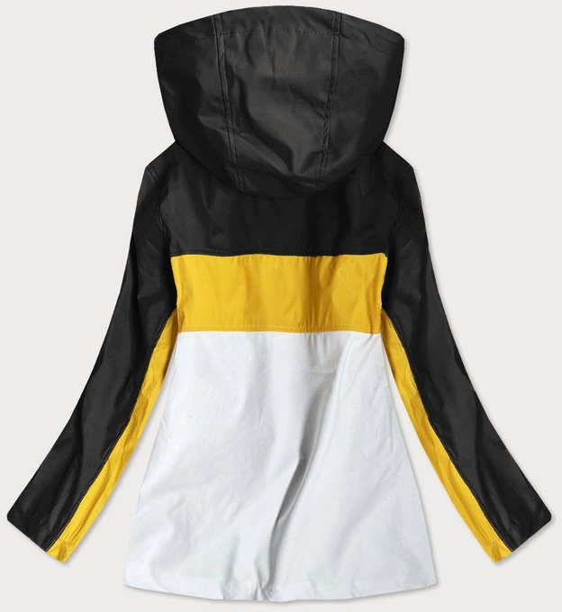 KURTKA DAMSKA WIATRÓWKA Z KAPTUREM CZARNO/ŻÓŁTA (YR1968)