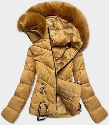 DAMSKA KRÓTKA KURTKA ZIMOWA Z KAPTUREM ŻÓŁTA (H1021-80)
