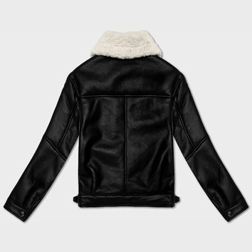 Przejściowa damska kurtka skórzana na futerku J Style czarna-ecru (11Z8267)