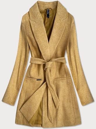 Klasyczny damski płaszcz z domieszką wełny żółty (2715)