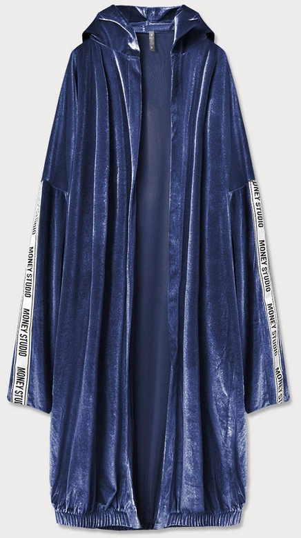 WELUROWA NARZUTKA DAMSKA Z KAPTUREM GRANATOWA (734ART)