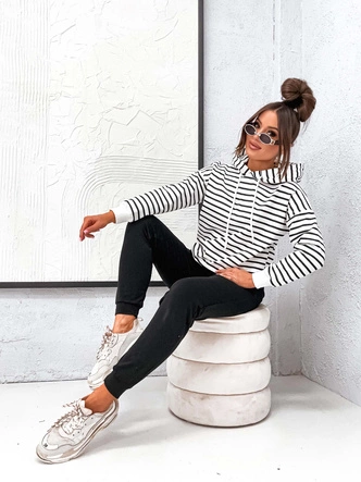 Bawełniany dres damski z bluzą w paski czarny (82173)
