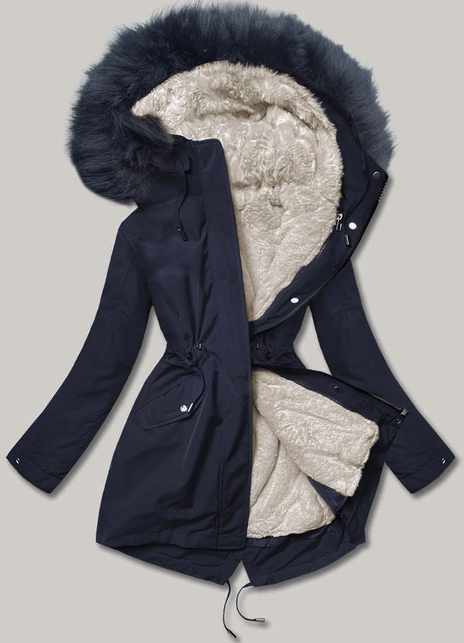 Ciepła kurtka zimowa damska granat/ecru/granat (w629big)