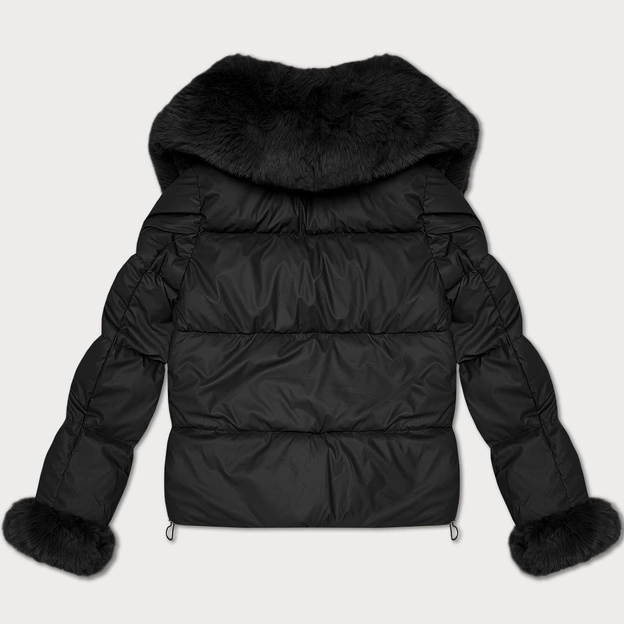 Puchowa kurtka damska z futrzanym kołnierzem S'West czarna (B8527-1)