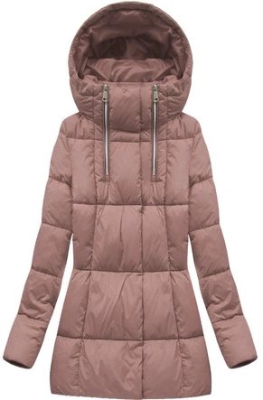 Krótka kurtka damska zimowa z zamkami antyczny róż (7750)