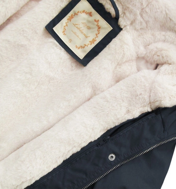 Zimowa damska parka z podpinką i kapturem granatowa (7626)