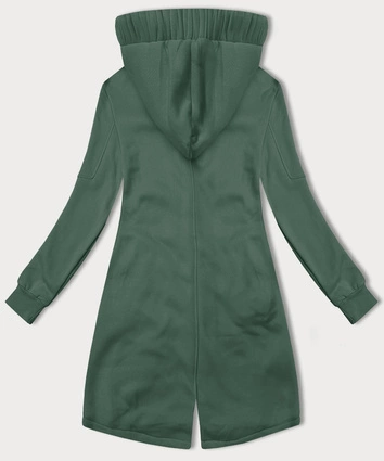 Rozpinana długa bluza damska z kapturem LHD szarozielona (AMG-693A)