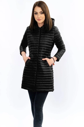 DŁUŻSZA PIKOWANA KURTKA Z KAPTUREM CZARNA (7222)