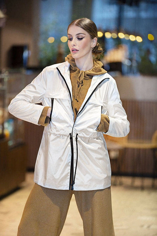 Cienka kurtka damska ze stójką perłowa (ag5-017)