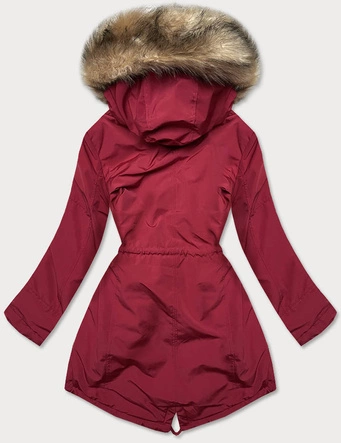 Zimowa parka damska na futerku czerwona (can-578big)