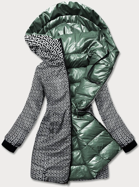 Metaliczna kurtka dwustronna damska zielona (R8070)