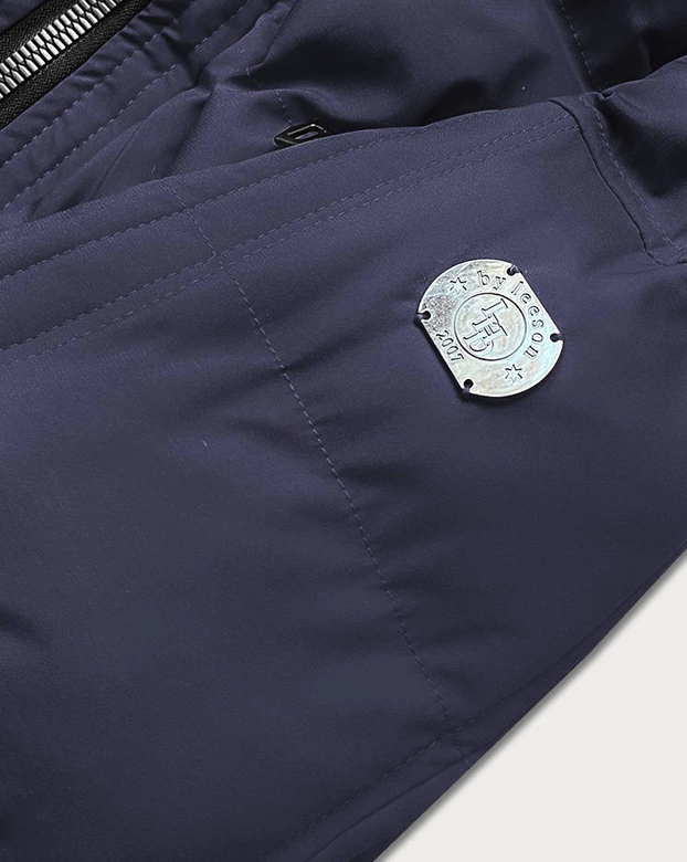 Zimowa kurtka damska z kapturem granatowa (m-21603)