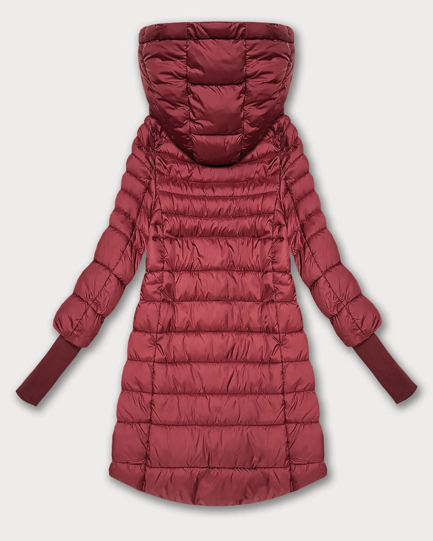 Przejściowa kurtka damska z dzianinowymi ściągaczami koralowa (1828)