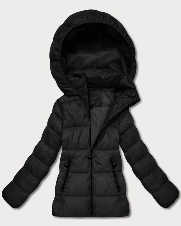 Pikowana zimowa kurtka damska do bioder czarna (T3-2656#-1)
