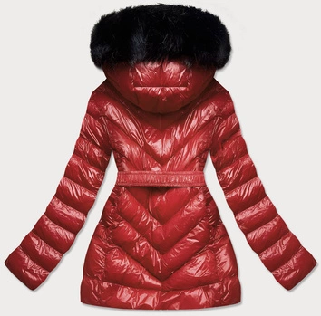 Błyszcząca kurtka zimowa na misiu bordowa (w673)