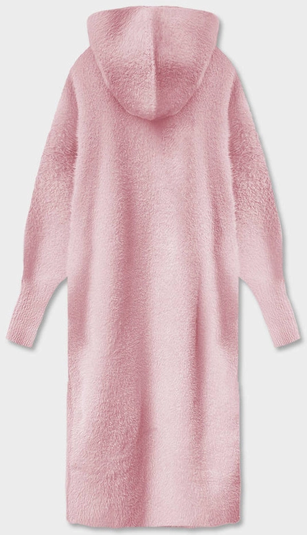 Długa wełniana narzutka alpaka z kapturem blady róż (M105)