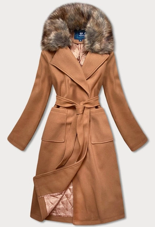 DAMSKI PŁASZCZ Z FUTERKIEM KARMELOWY (SASKIA)