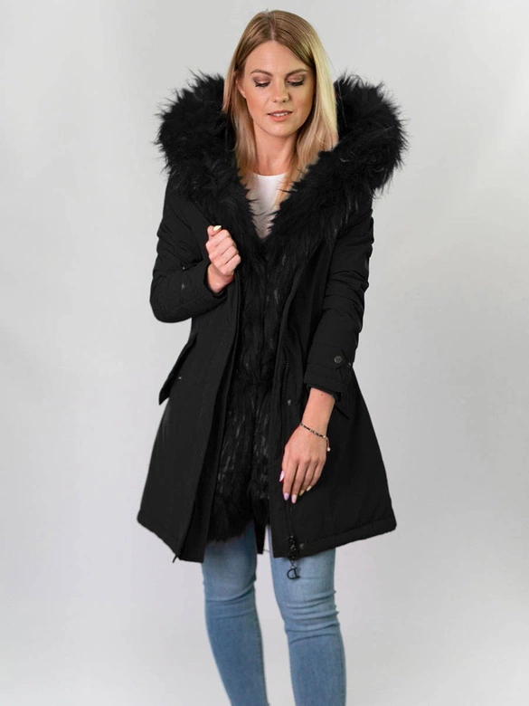 GRUBA ZIMOWA KURTKA DAMSKA Z KAPTUREM CZARNA (CARMEN)