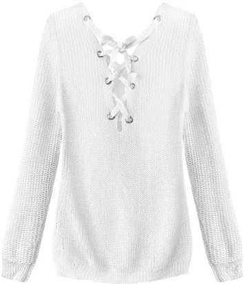 AŻUROWY SWETER Z SZNUROWANIEM BIAŁY (226ART)