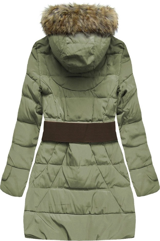 ZIMOWA KURTKA DAMSKA Z KAPTUREM I PASKIEM KHAKI (1976)