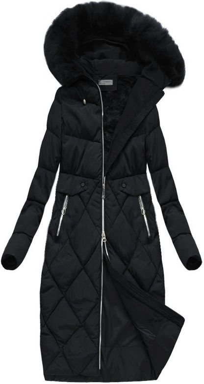 DŁUGA KURTKA ZIMOWA Z KAPTUREM CZARNA (B3581)