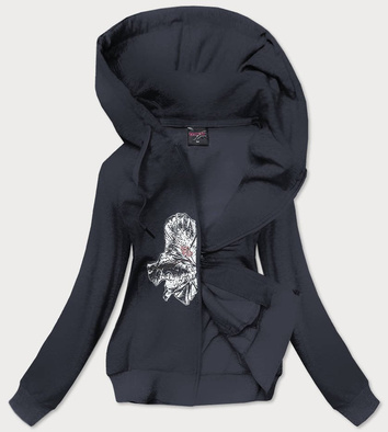 BLUZA DRESOWA Z OZDOBNĄ APLIKACJĄ KWIATY GRANATOWA (58078)