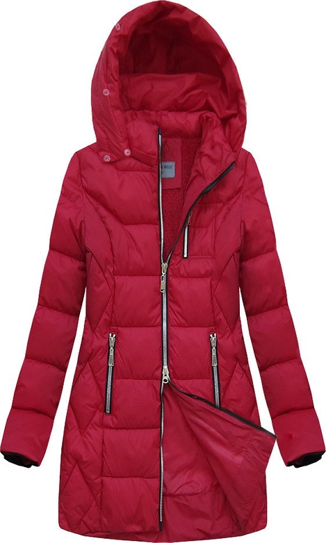 PIKOWANA DAMSKA KURTKA ZIMOWA Z KAPTUREM CZERWONA (B2644)