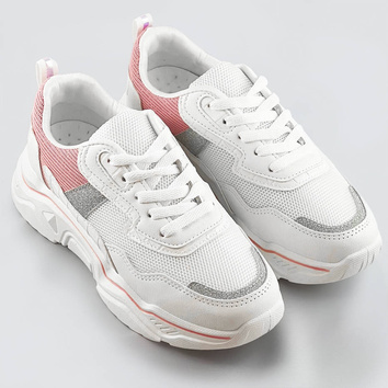 Sneakersy damskie z brokatowymi wstawkami biało-różowe (lu-2)